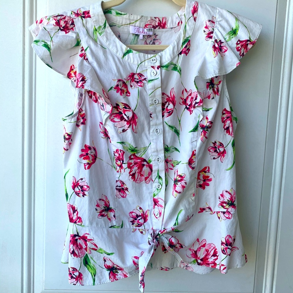 Parker button-down tie-front Lindy top sz L